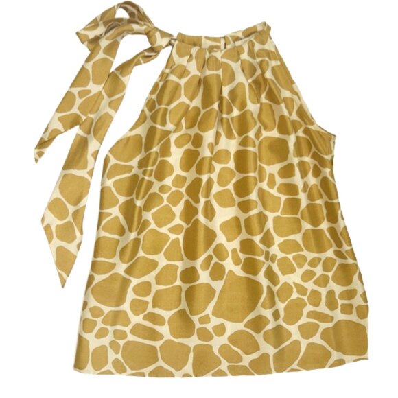 J.Crew Silk Halter Top 6 Yellow Giraffe Print Bow Back Sleeveless Blouse - Picture 5 of 12